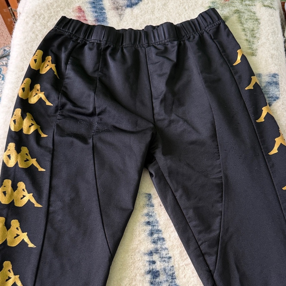 Kappa Women's Black Track Pants with Gold Logo Tape